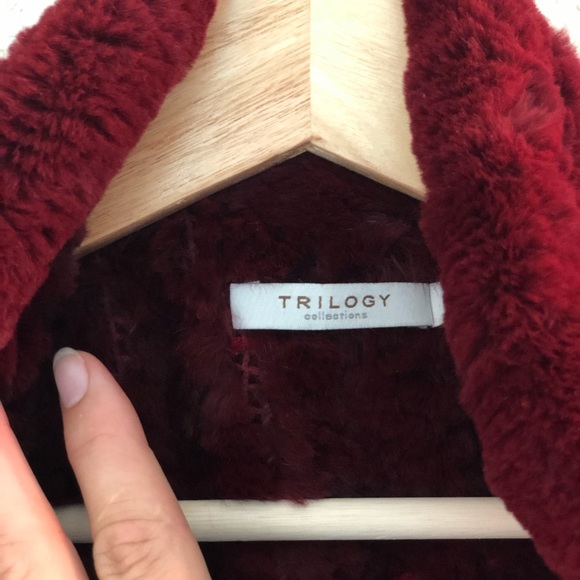Trilogy Collection: Tibetan Rabbit Maroon Fur Coat - Picture 4 of 7